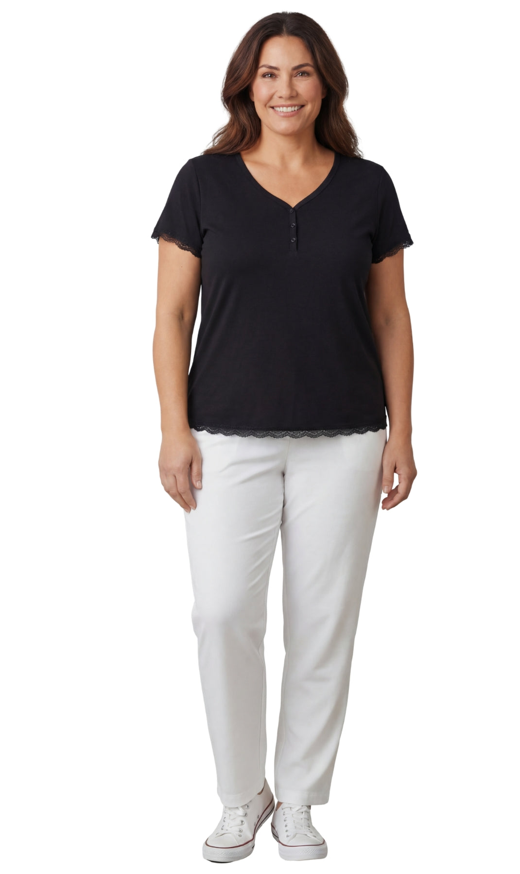 Short Sleeve V-Neck Henley Placket Tee