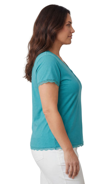 Short Sleeve V-Neck Henley Placket Tee