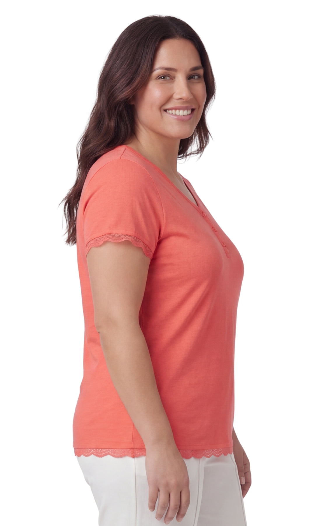 Short Sleeve V-Neck Henley Placket Tee