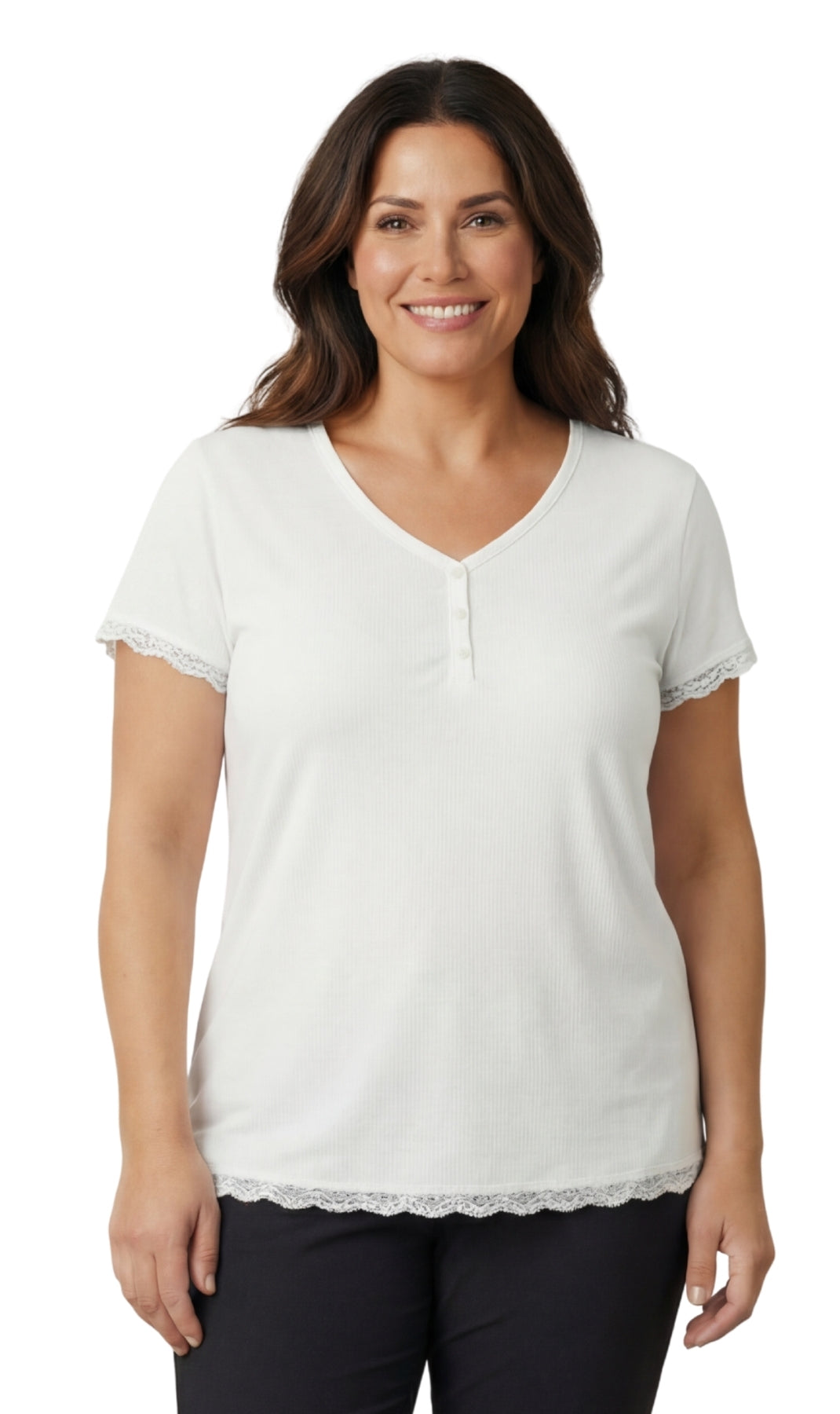 Short Sleeve V-Neck Henley Placket Tee