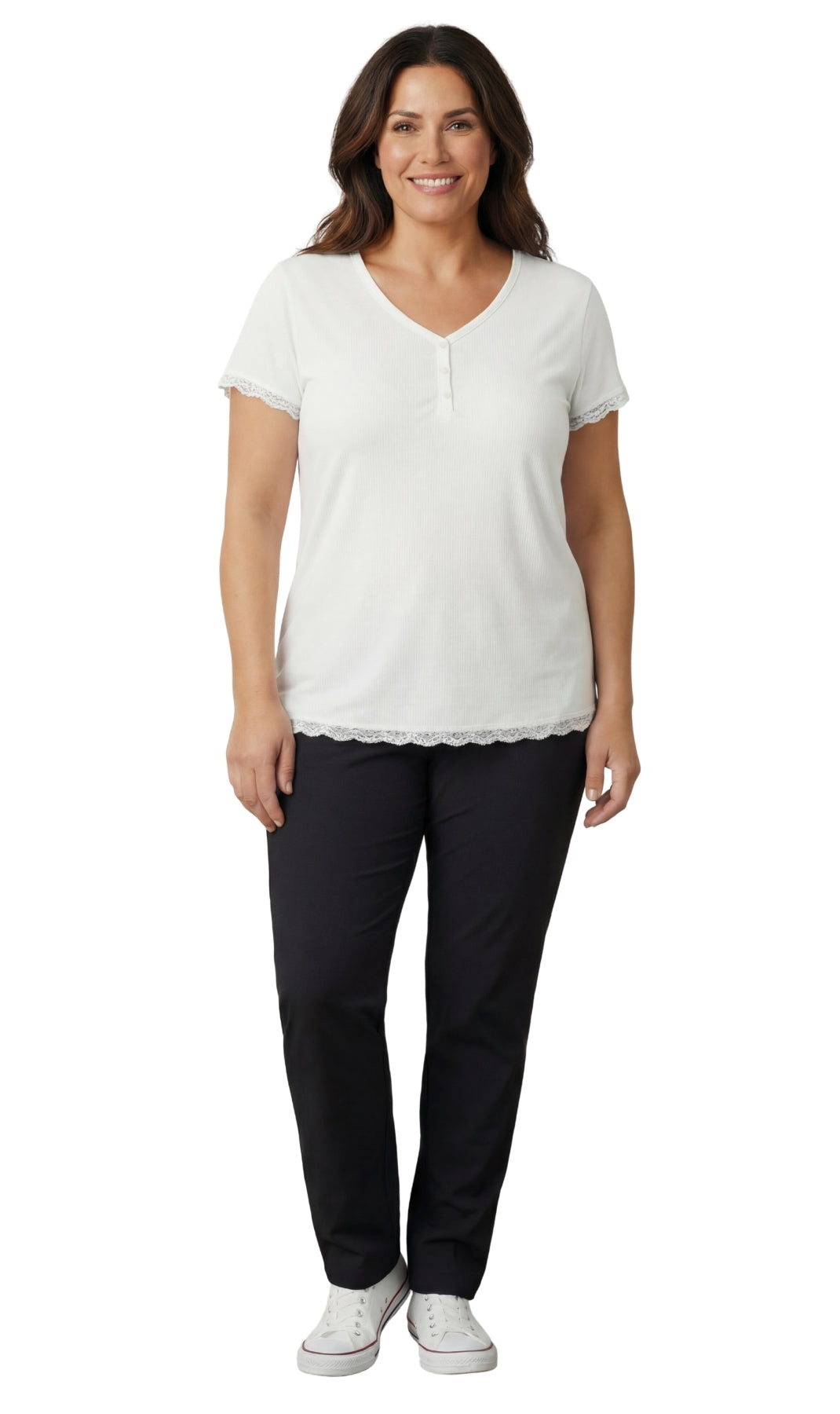 Short Sleeve V-Neck Henley Placket Tee