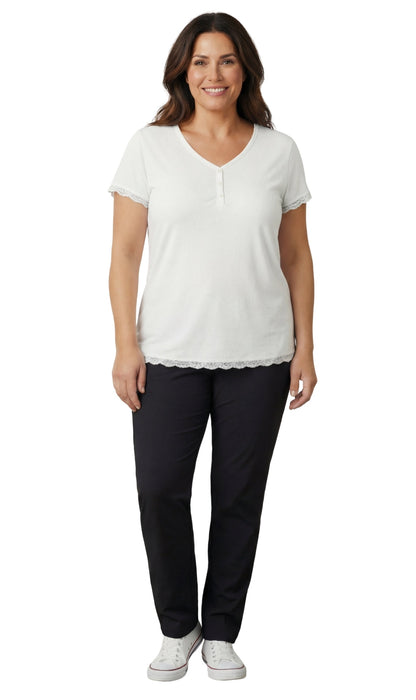 Short Sleeve V-Neck Henley Placket Tee