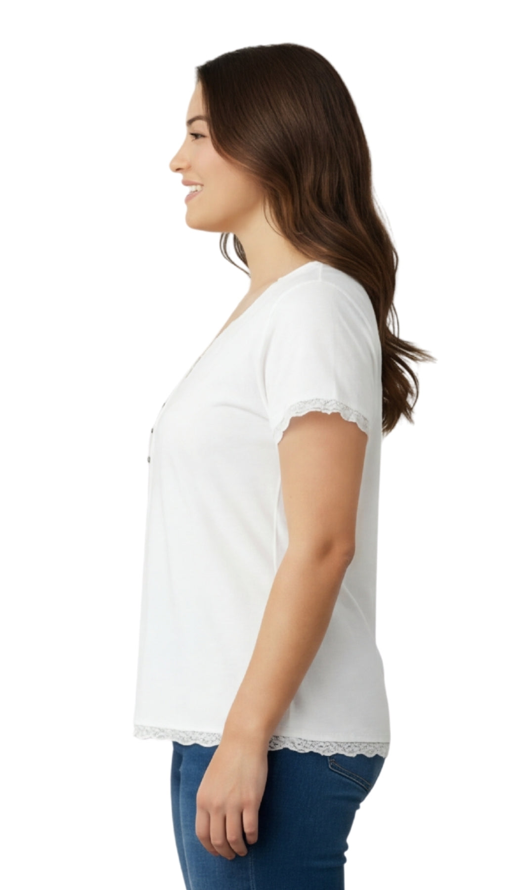 Short Sleeve V-Neck Henley Placket Tee