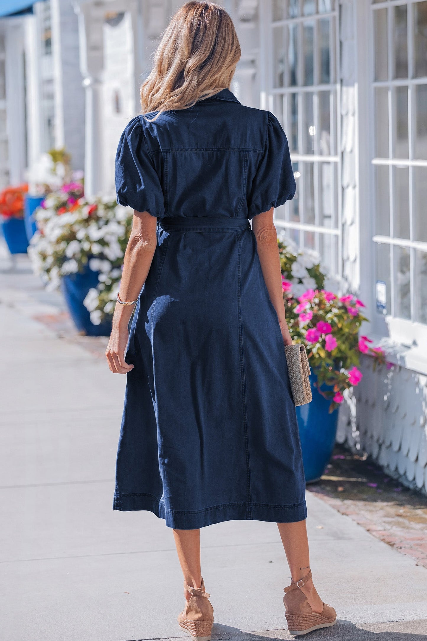 Bubble Short Sleeve Denim Dress
