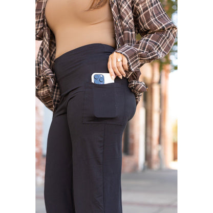 Black Wide Straight Leg Full Length Pants