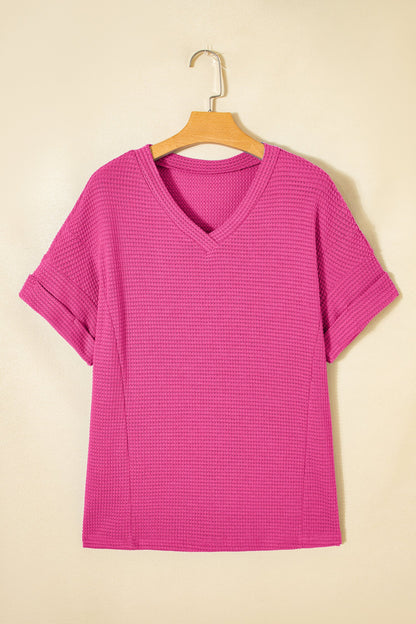 V-Neck Waffle Short Sleeve Top
