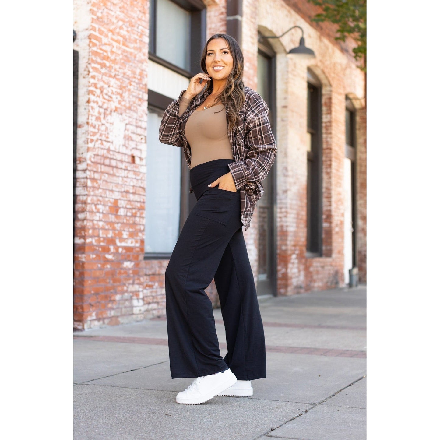 Black Wide Straight Leg Full Length Pants