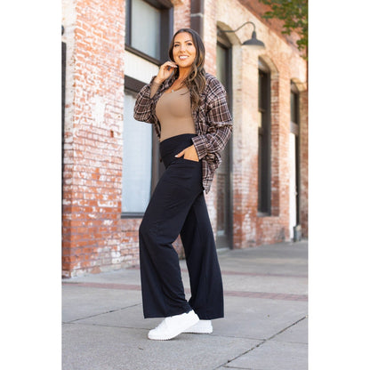 Black Wide Straight Leg Full Length Pants
