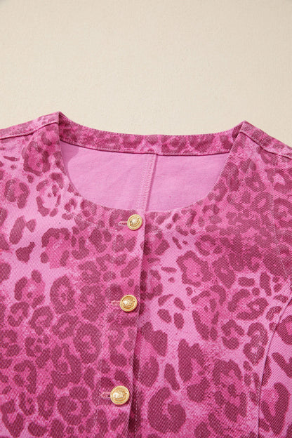 Pattern Pink Sleeveless Casual Denim Dress