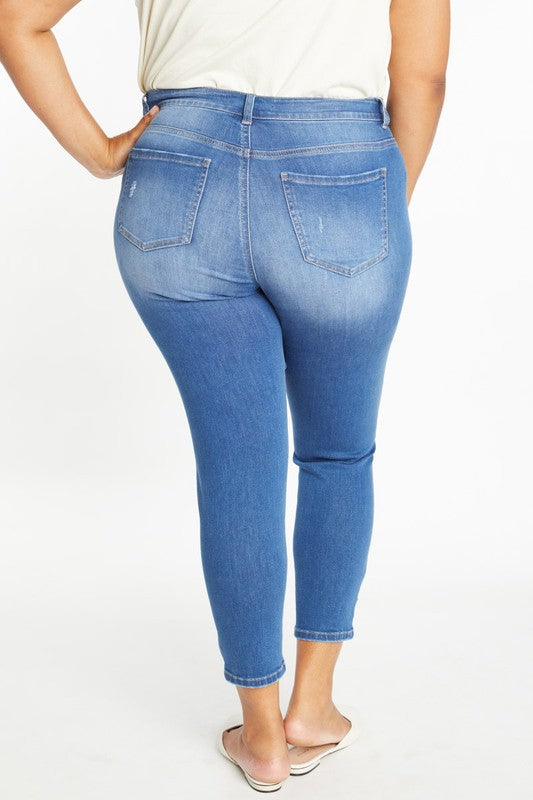 Curvy Destructed Button Fly Skinny Jean