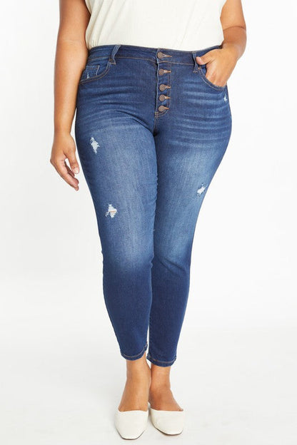 Curvy Destructed Button Fly Skinny Jean