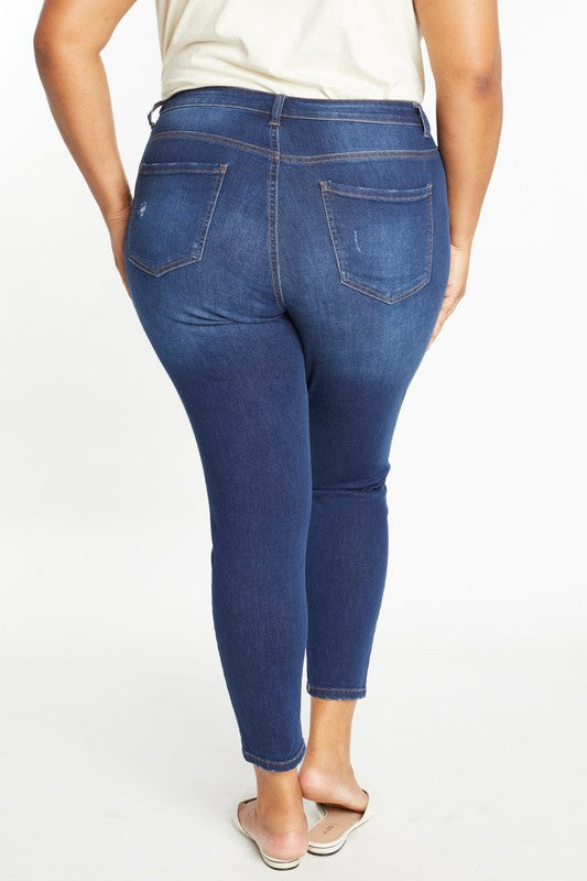 Curvy Destructed Button Fly Skinny Jean