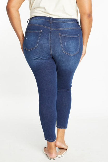 Curvy Destructed Button Fly Skinny Jean