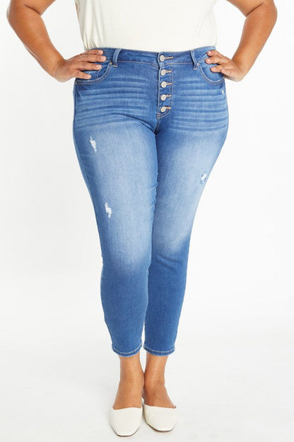 Curvy Destructed Button Fly Skinny Jean