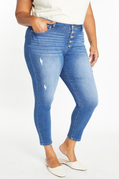 Curvy Destructed Button Fly Skinny Jean
