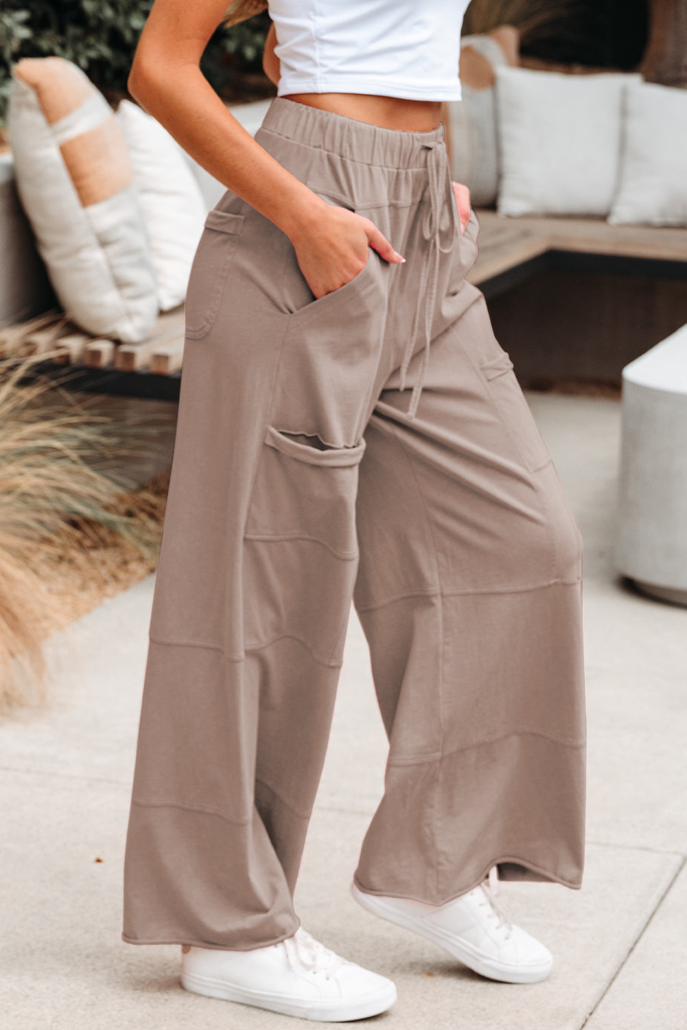 Exposed Seam Wide Leg Cargo Pants
