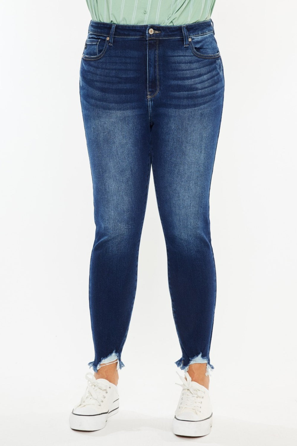 Frayed Ankle Skinny Jeans Dark Rinse