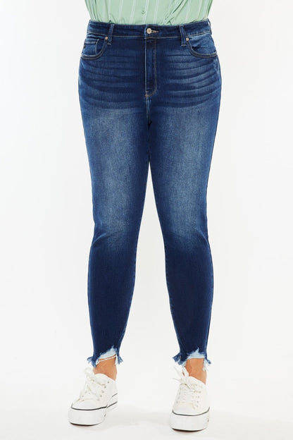 Frayed Ankle Skinny Jeans Dark Rinse