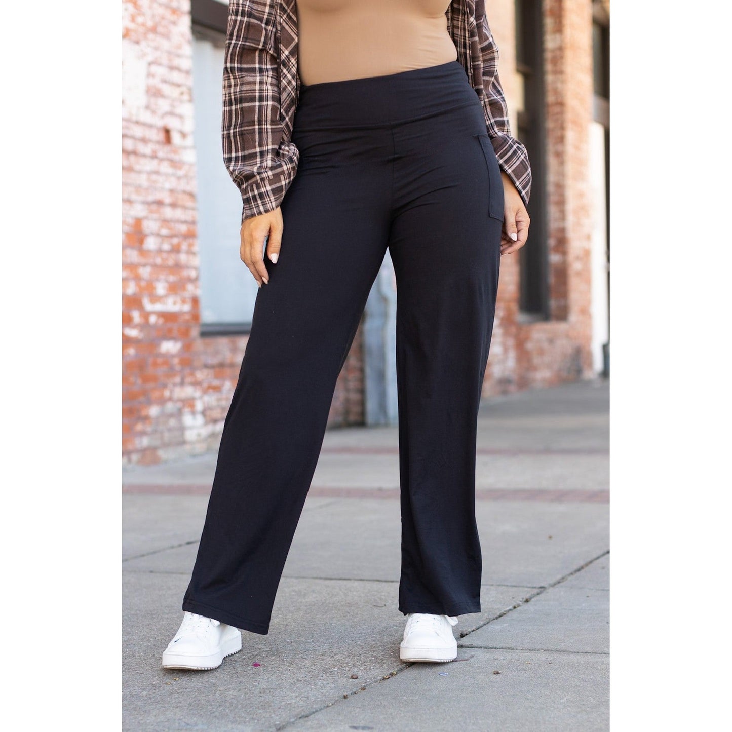 Black Wide Straight Leg Full Length Pants