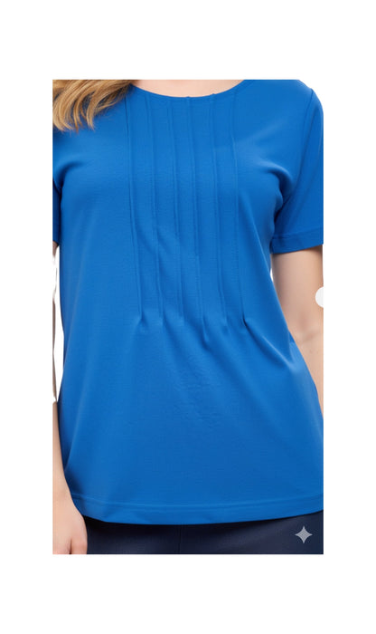 Short Sleeve Pintuck Scoop Neck Cotton Tee