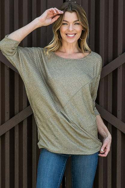 Lurex Assymetrical Seam Dolman Knit Top