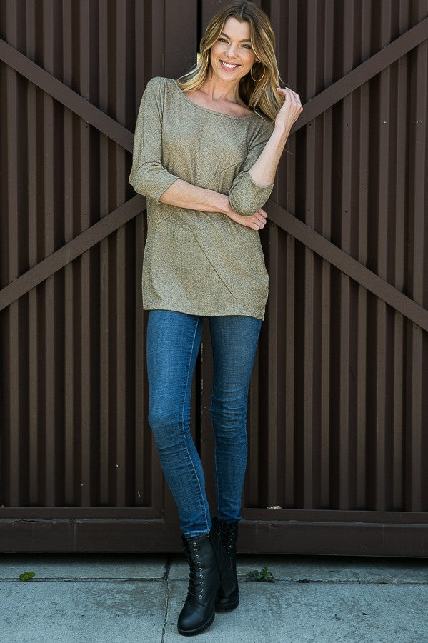 Lurex Assymetrical Seam Dolman Knit Top