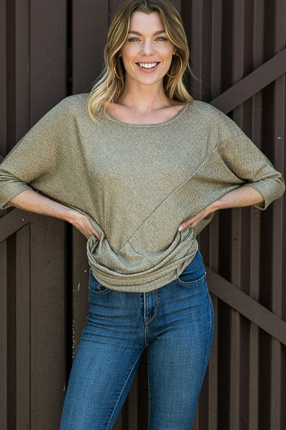 Lurex Assymetrical Seam Dolman Knit Top