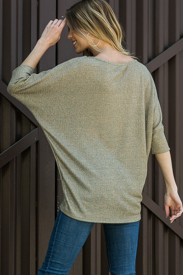 Lurex Assymetrical Seam Dolman Knit Top