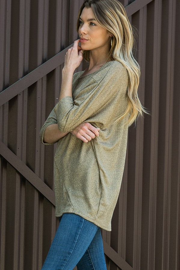 Lurex Assymetrical Seam Dolman Knit Top