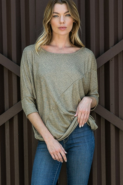 Lurex Assymetrical Seam Dolman Knit Top