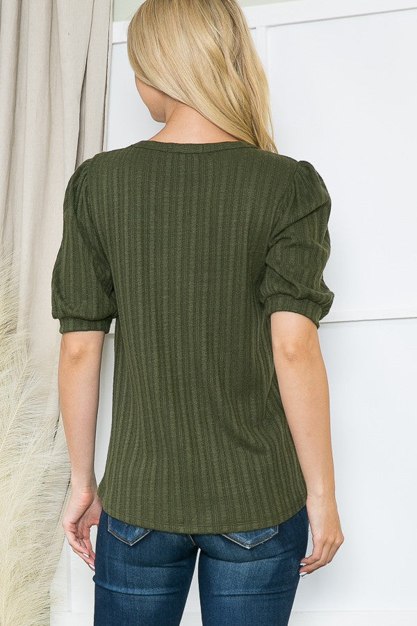 Pointelle Knit Puff Sleeve Top