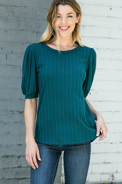Pointelle Knit Puff Sleeve Top