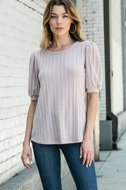 Pointelle Knit Puff Sleeve Top