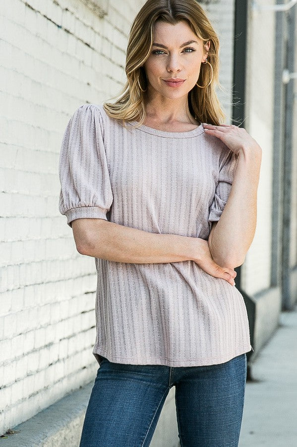 Pointelle Knit Puff Sleeve Top