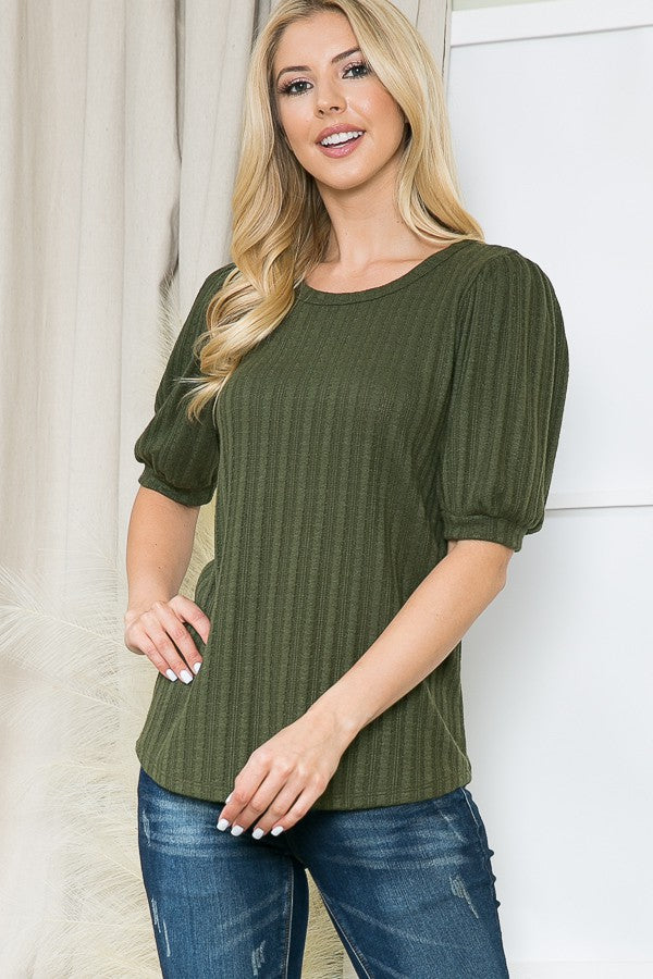 Pointelle Knit Puff Sleeve Top