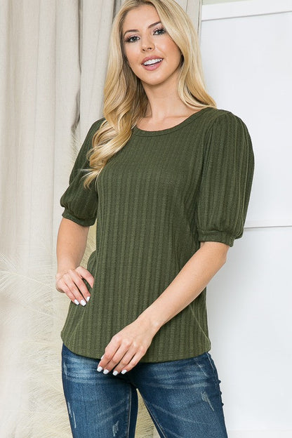 Pointelle Knit Puff Sleeve Top