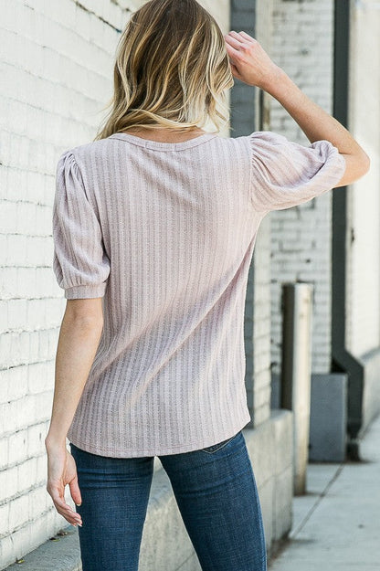 Pointelle Knit Puff Sleeve Top