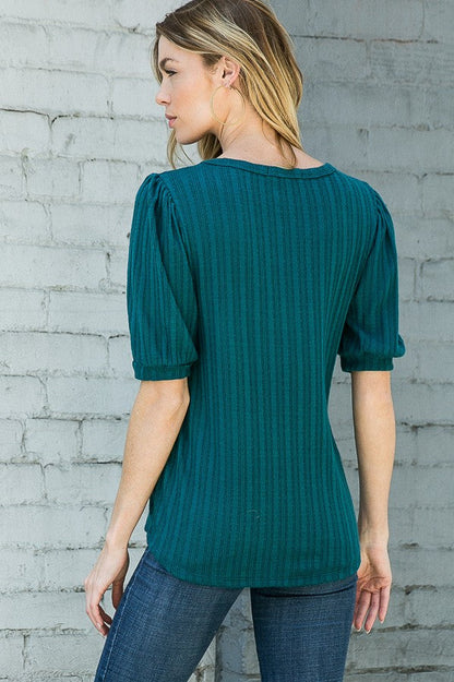 Pointelle Knit Puff Sleeve Top