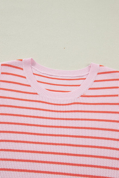 Knit Sleeveless Casual Pink Stripe Top