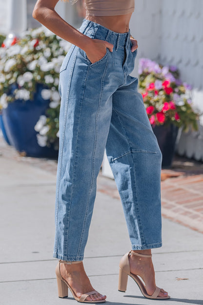 Sky Wash Cuffed Barrel Jeans