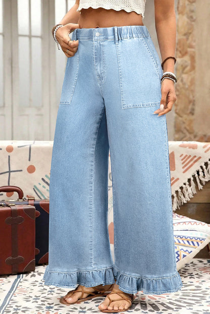Plus Contemporary Ruffled Wide Leg Denim Pants