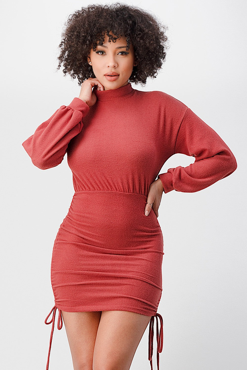 Mock Neck Side Tie Sweater Dress