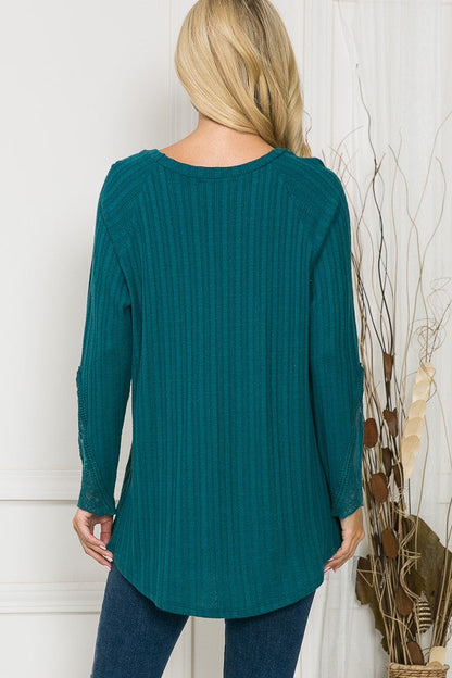 Lace Sleeve Long Knit Top