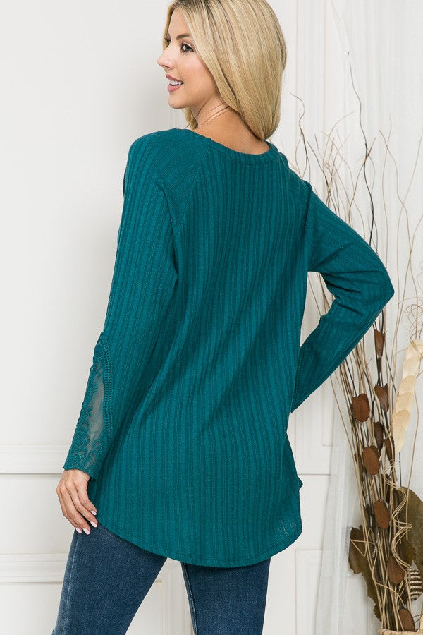 Lace Sleeve Long Knit Top