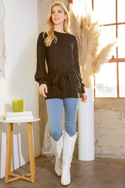 Tunic Tie Waist Long Sleeve Top