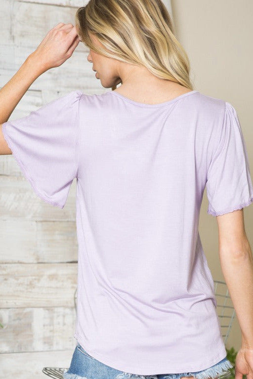 Lattice Neck Flutter Sleeve Top