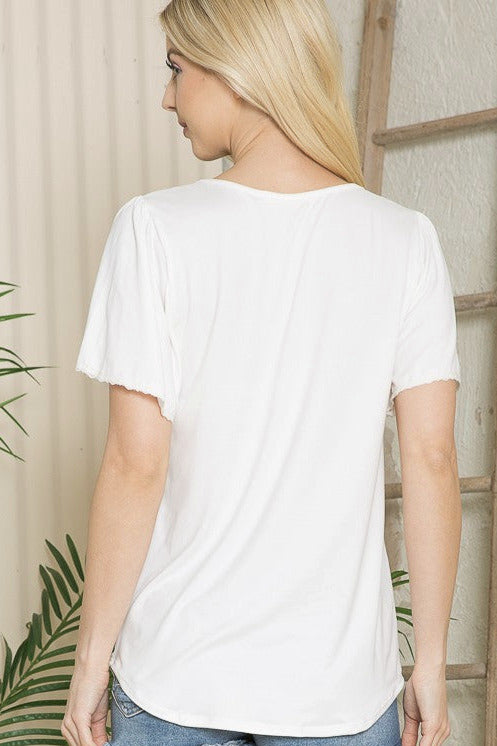Lattice Neck Flutter Sleeve Top