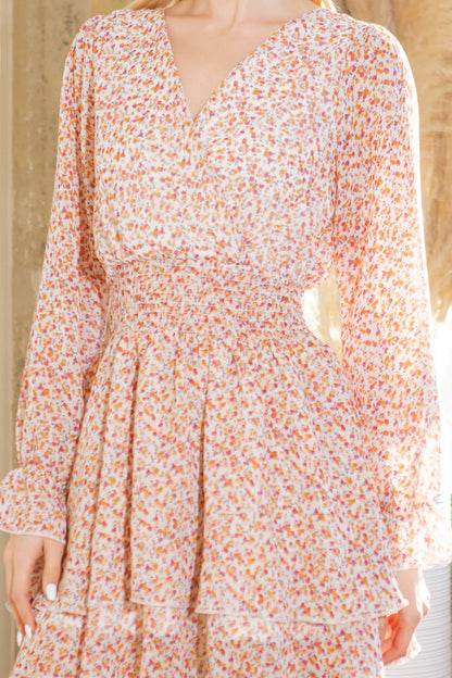 Floral Long Sleeve Short Dress
