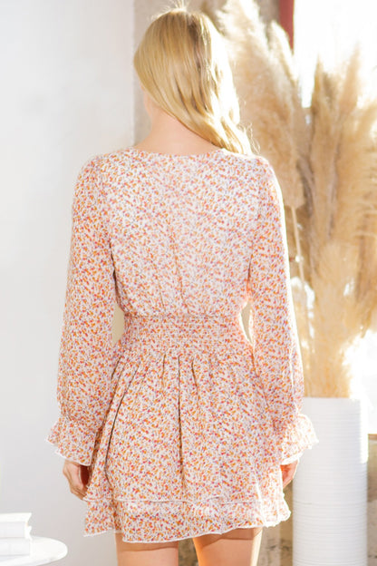 Floral Long Sleeve Short Dress