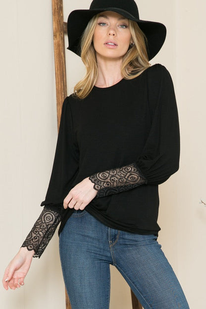 Lace Sleeve Spandex Top